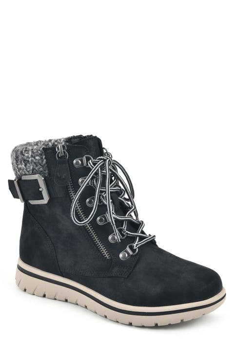 Hearty Knit Collar Lace-Up Boot (Women)