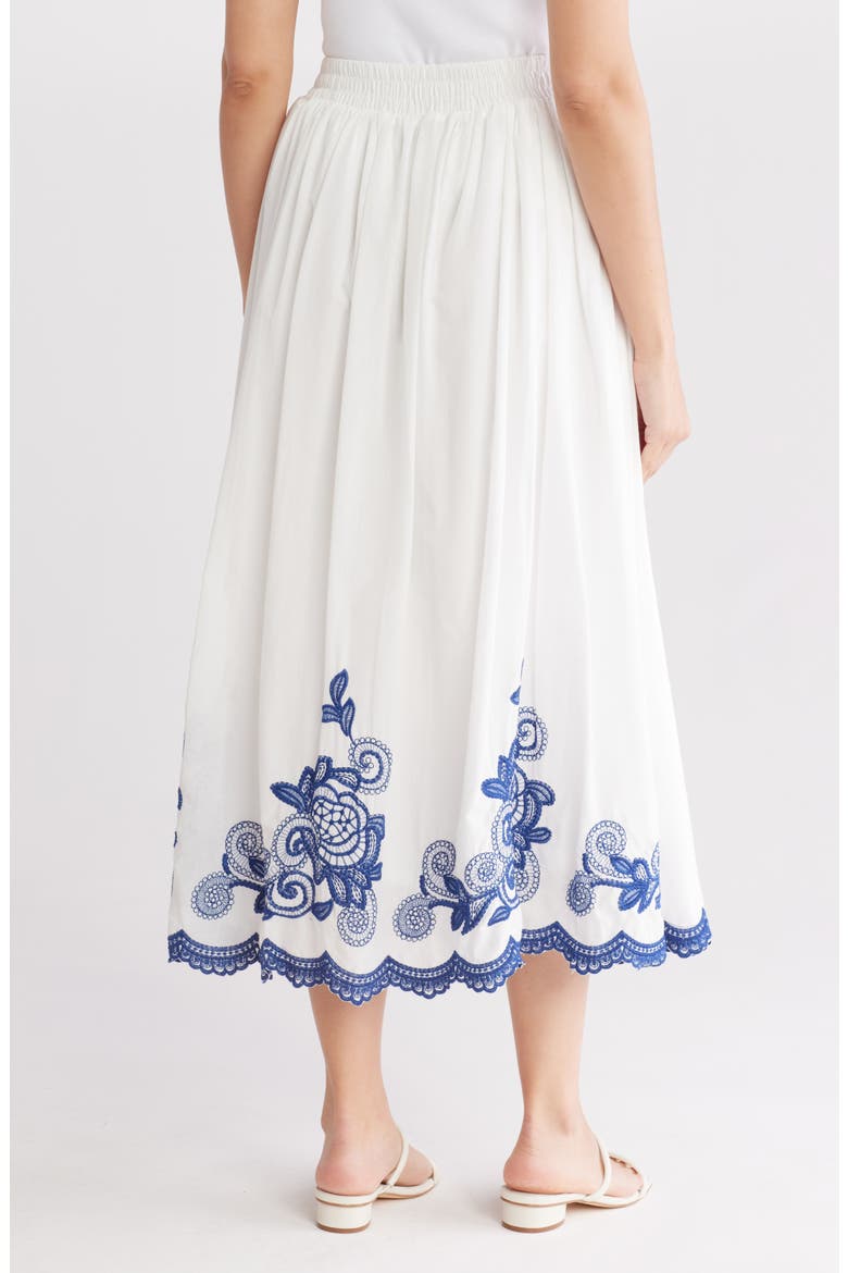 Embroidered Midi Skirt, Alternate, color, WHITE/ BLUE