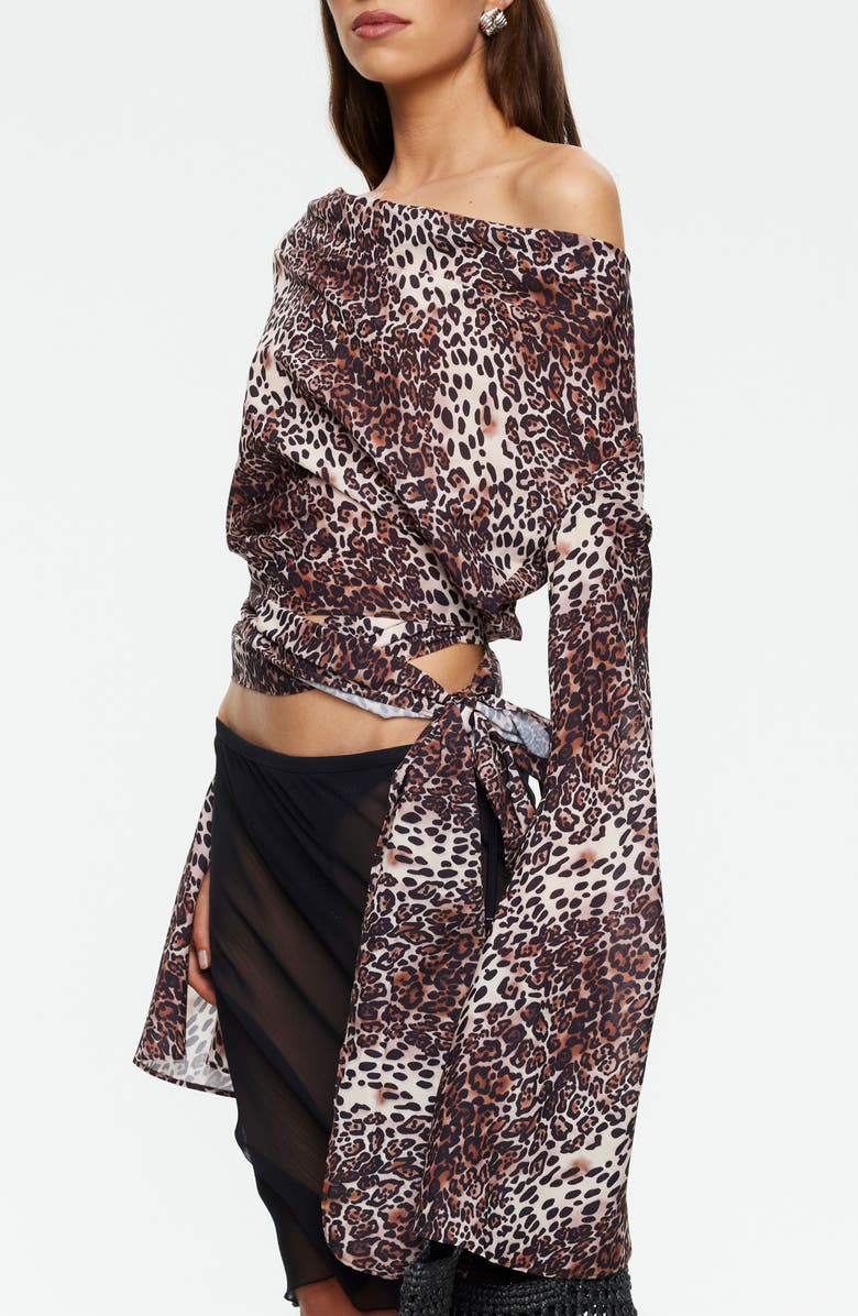 LIONESS Daze Cowl Neck Crop Top, Alternate, color, Leopard