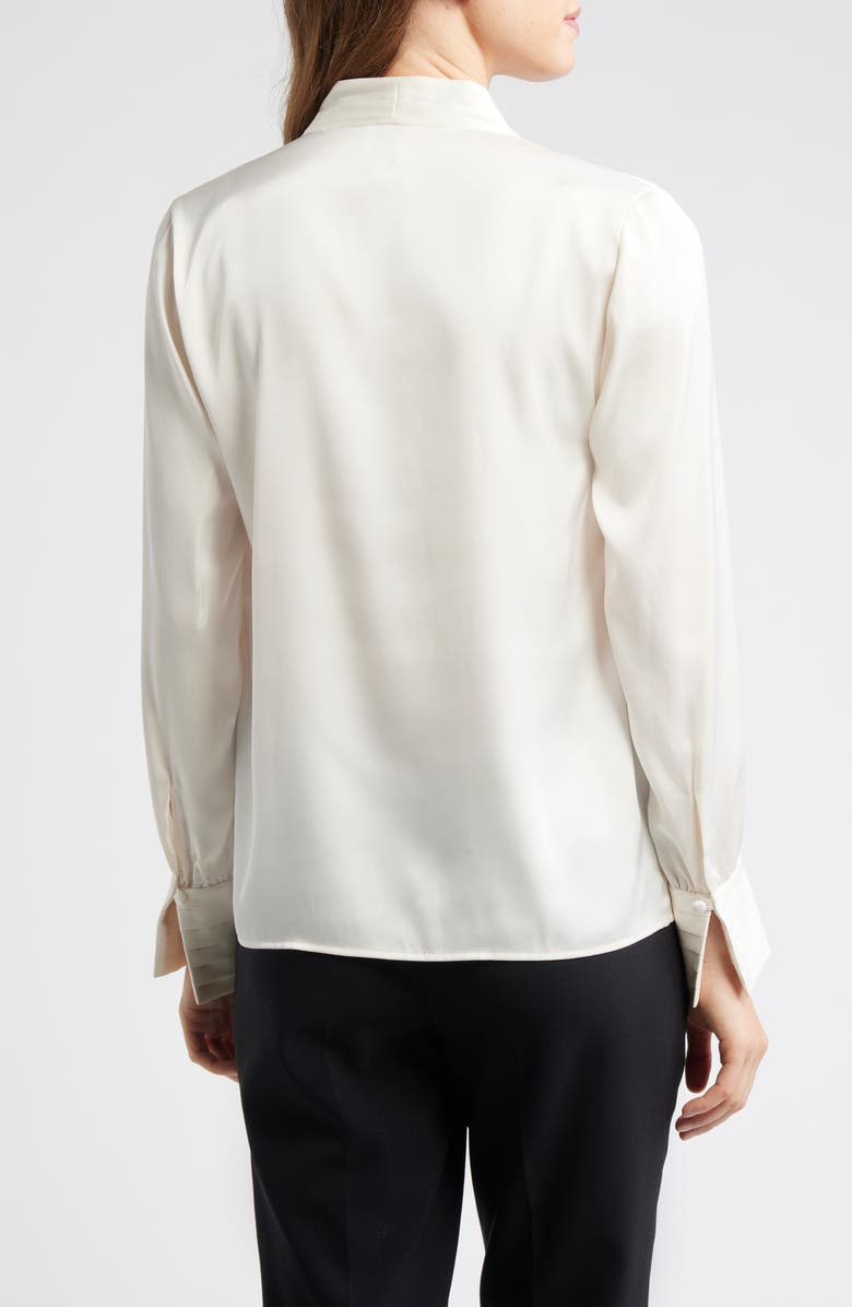 Anne Klein Pleat Front V-Neck Button-Up Shirt, Alternate, color, Eclair