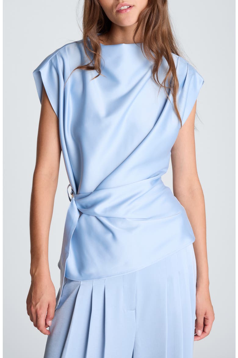 Belted Drape Neck Blouse, Main, color, SERENE BLUE