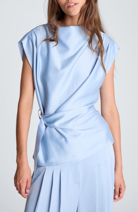 Belted Drape Neck Blouse