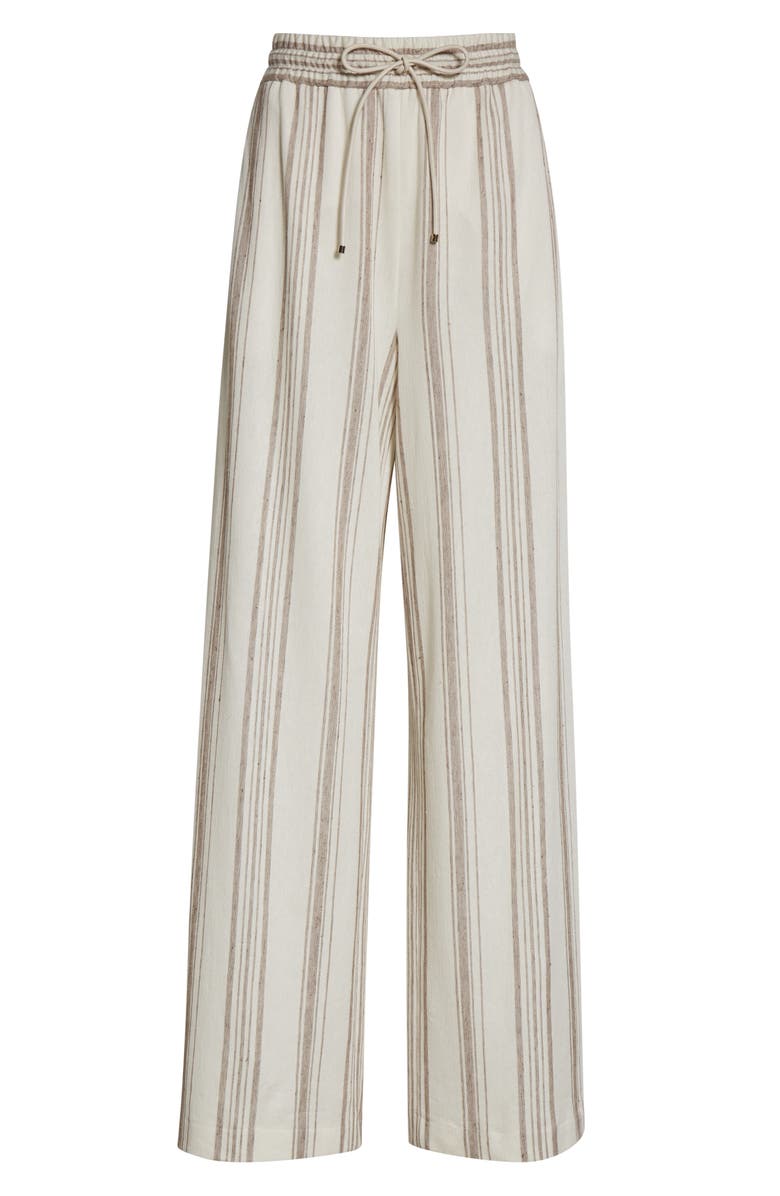 Max Mara Pinstripe Cotton & Linen Knit Pants, Alternate, color,