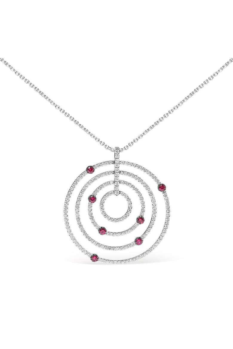 18K Gold 2 1/6 Cttw Diamonds and Ruby Circles Pendant Necklace, Main, color, White