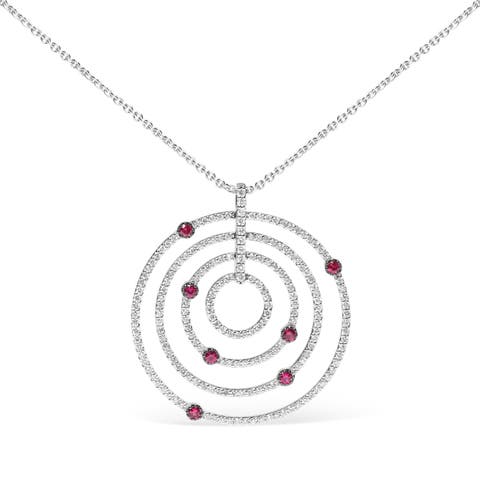 18K Gold 2 1/6 Cttw Diamonds and Ruby Circles Pendant Necklace
