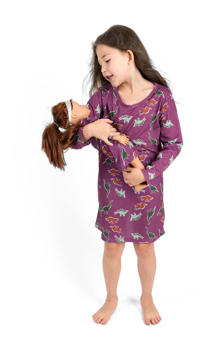 Leveret Girls Long Sleeve Nightgown with Matching Doll Nightgown, Printed Design, Alternate, color, Dinosaur