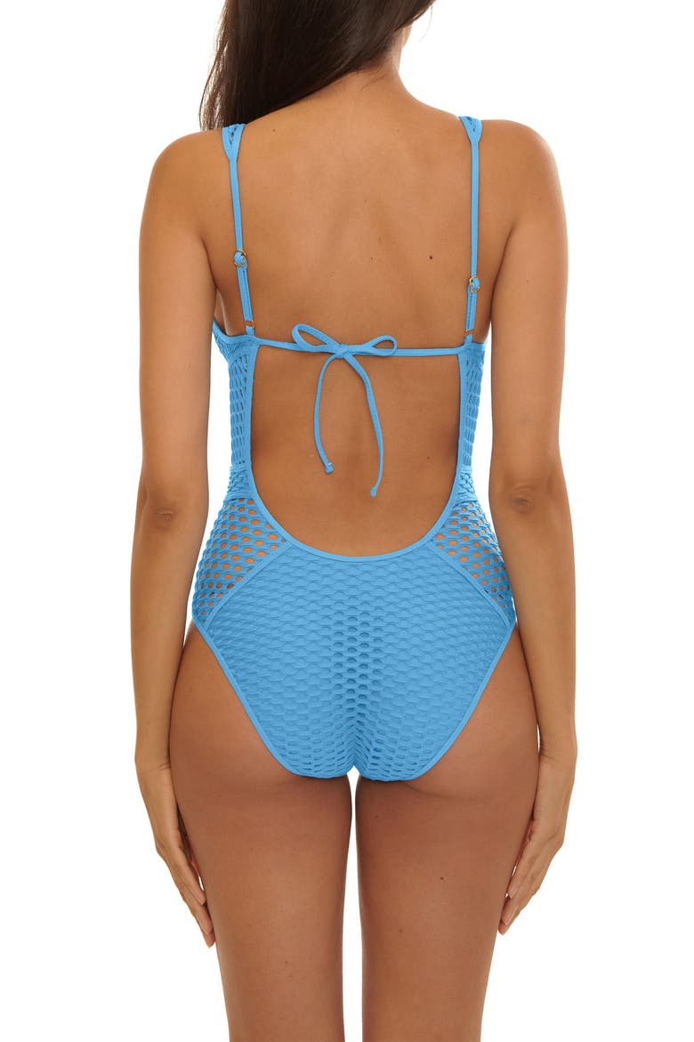Castaway Plunge One-Piece Swimsuit, Alternate, color, SKY BLUE