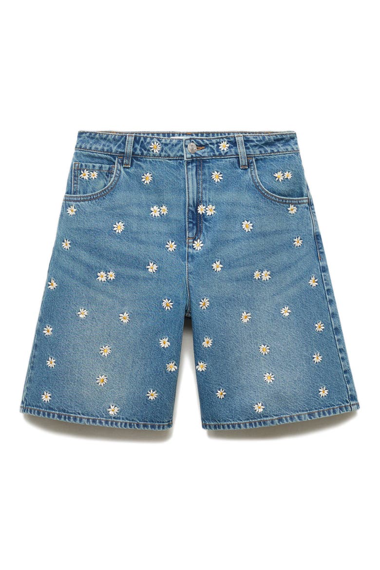 Floral Embroidered High Waist Denim Bermuda Shorts (Women) | Nordstrom
