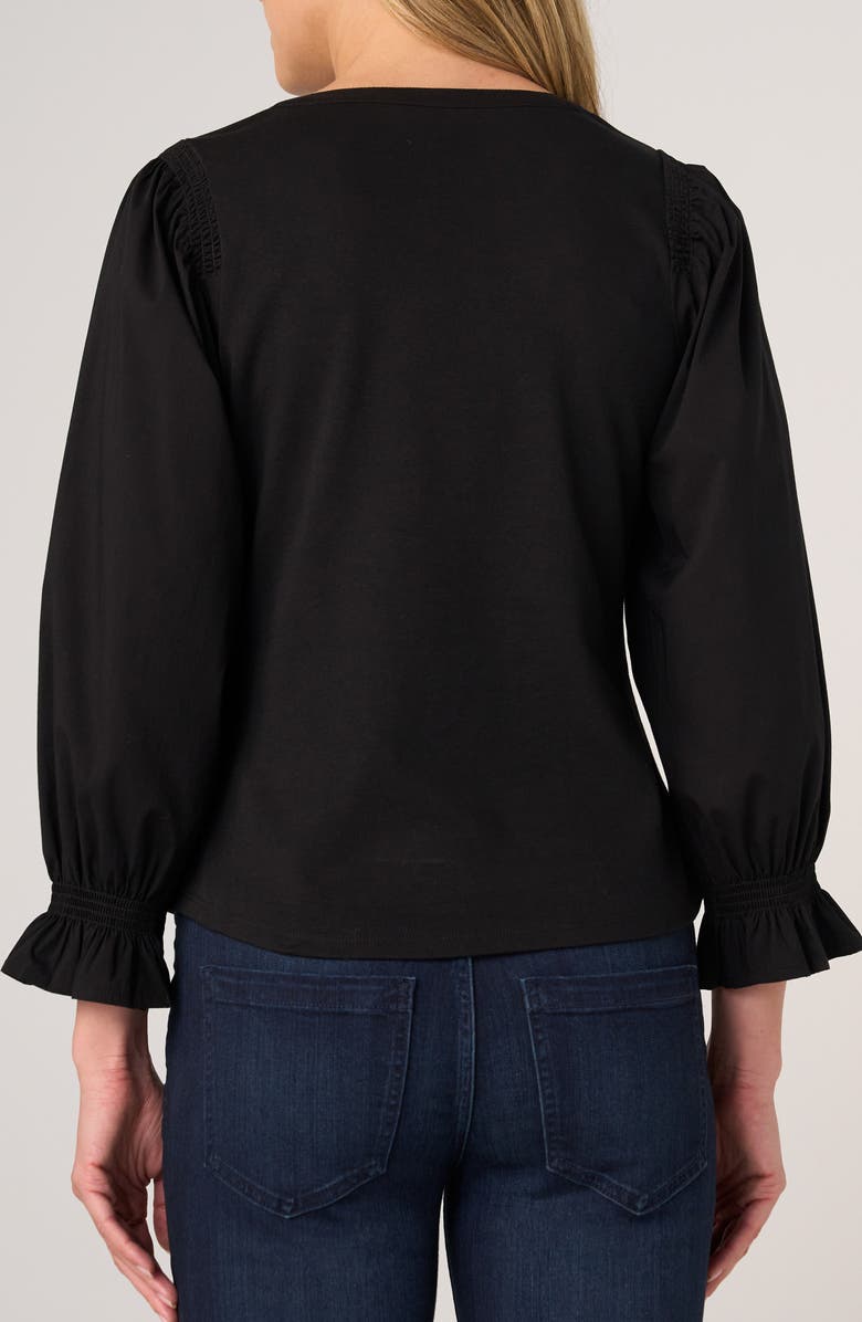 Liverpool Mixed Media Three-Quarter Sleeve Top, Alternate, color, Black