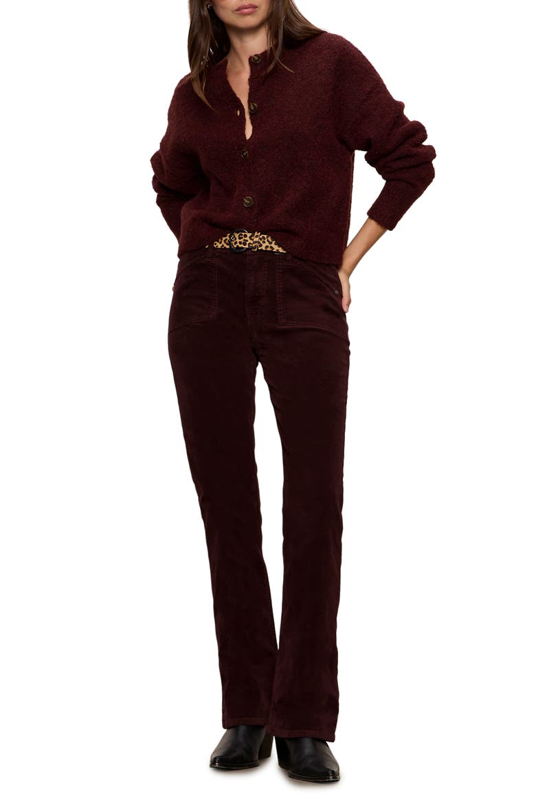 High Waist Bootcut Velveteen Pants, Alternate, color, DARK CRIMSON RED