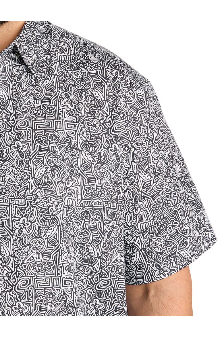 Big & Tall  Tribal Print Sport Shirt, Alternate, color, BLACK WHITE