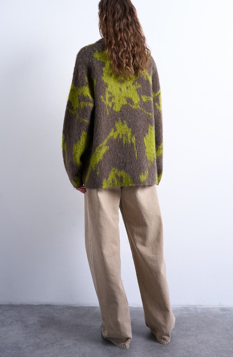Topshop Blurred Floral Fuzzy Sweater, Alternate, color, Medium Green
