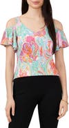 Chaus Print Cold Shoulder Top