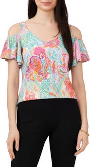 Chaus Print Cold Shoulder Top