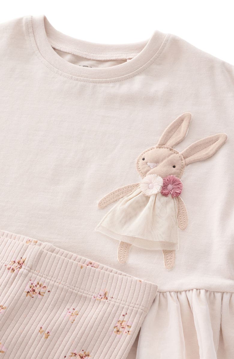 NEXT Kids' Bunny Appliqué Peplum T-Shirt & Rib Leggings Set, Alternate, color, Pink