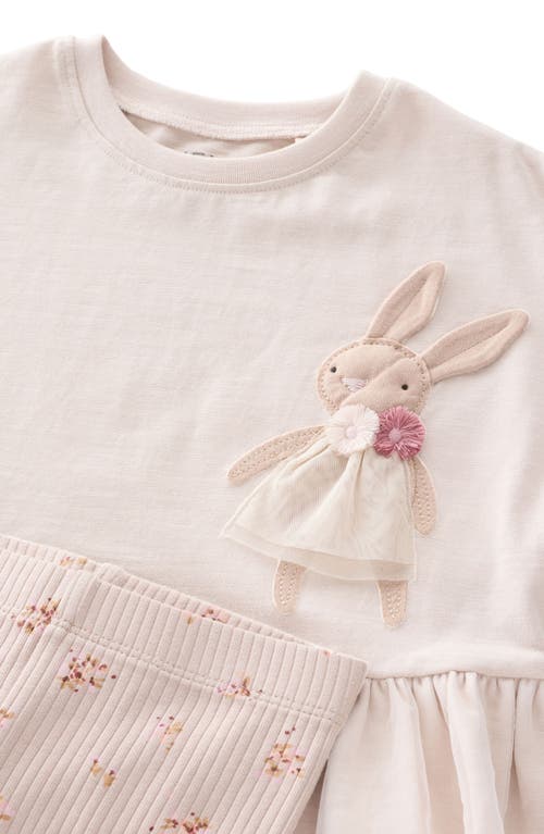 Next Kids' Bunny Appliqué Peplum T-shirt & Rib Leggings Set In Neutral