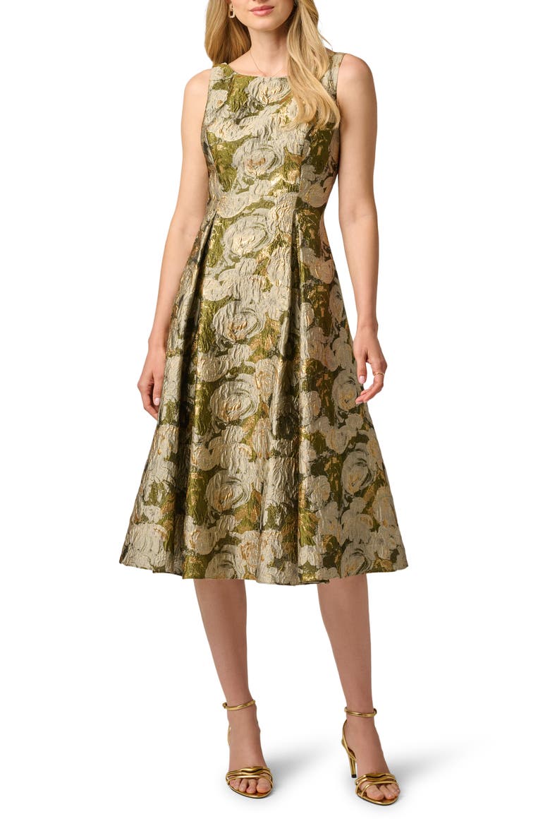 Floral Jacquard Midi Dress, Main, color, OLIVE MULTI