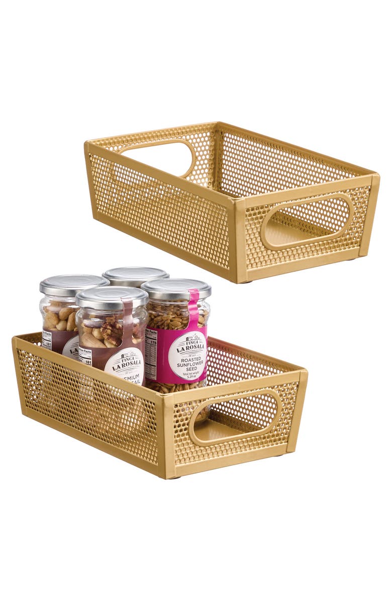 mDesign Perforated Metal Storage Bin with Handles - Set of 2 - Soft Brass, Alternate, color, Soft Brass