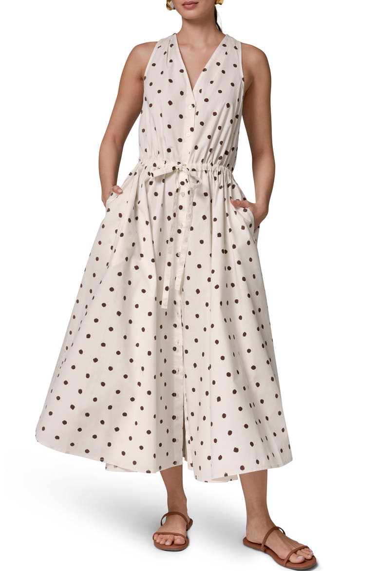 Stretch Poplin Maxi Dress, Main, color, CREAM DOT