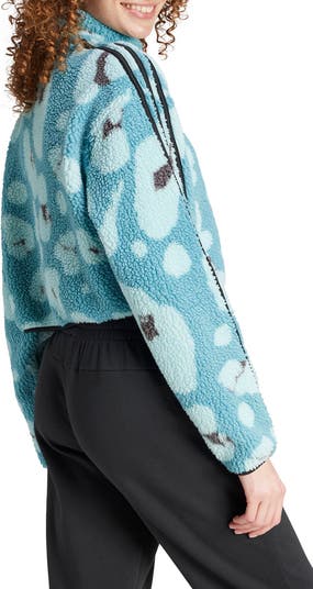 ★adidas★ Animal Print Fleece Crop Half Zip Up Top Blue Red $90 Mens Size M Adidas Adventure Polar Fleece 1/2 Zip Blue