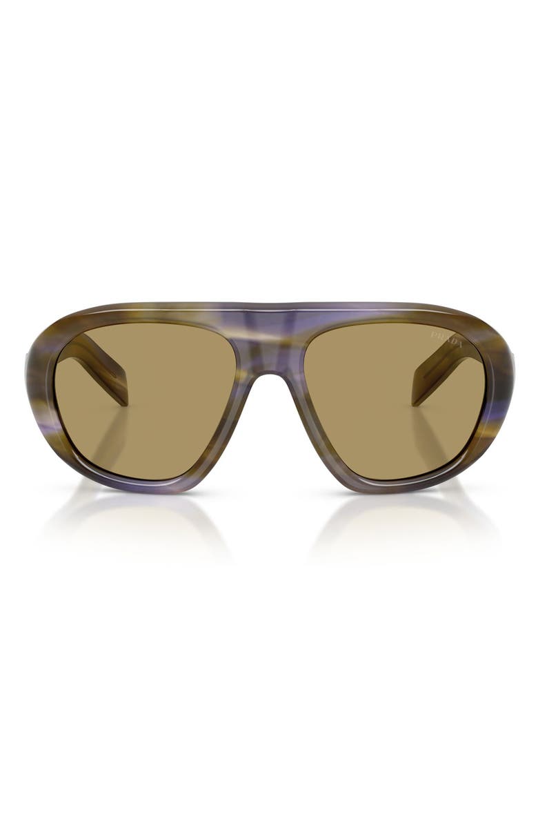 Prada 57mm Irregular Sunglasses, Main, color, Striped Laguna / Green Olive