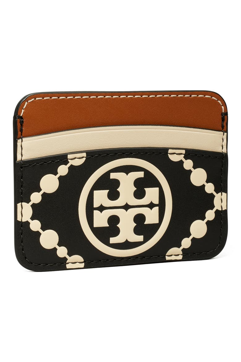 T Monogram Embossed Leather Card Case (Nordstrom Exclusive), Alternate, color, BLACK / NEW CREAM