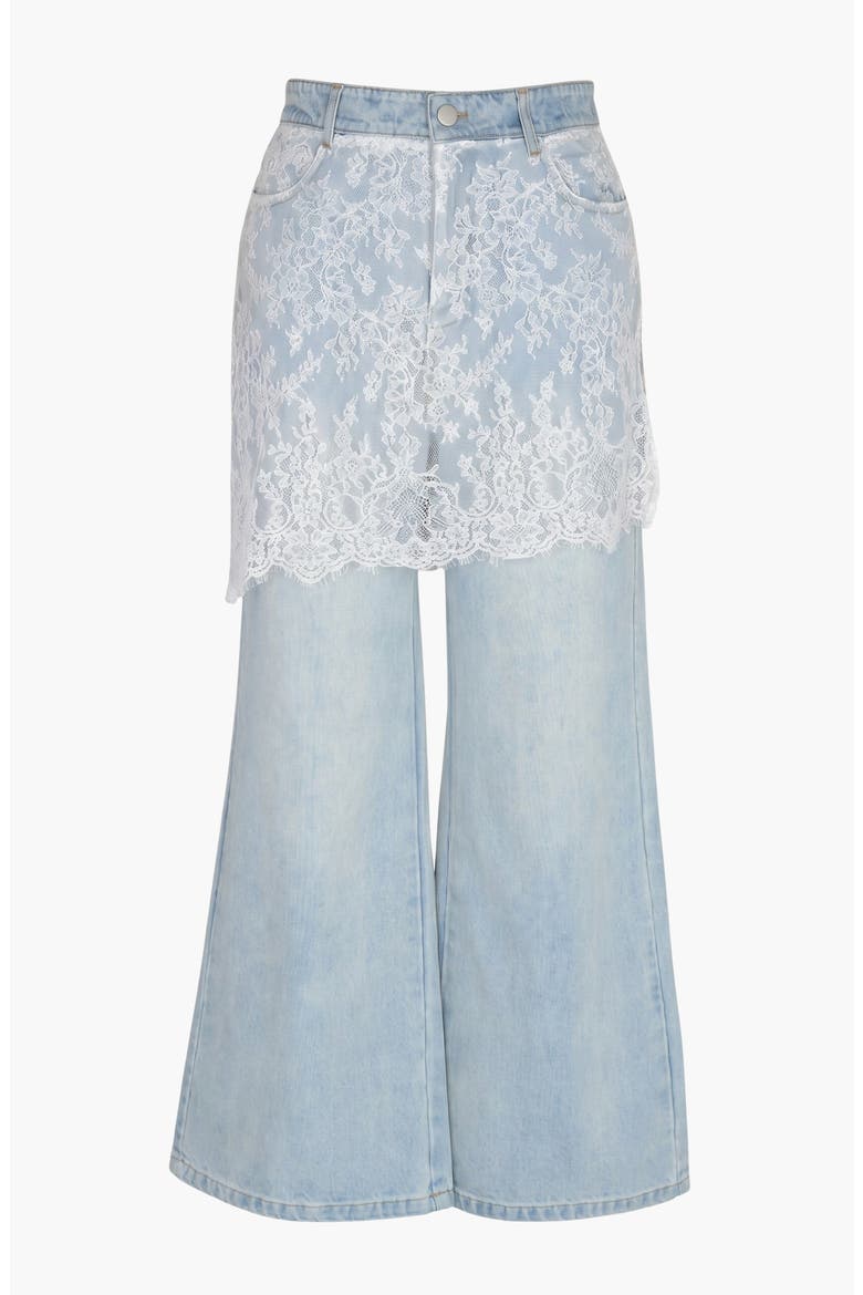 Lace Skirt Overlay Wide Leg Pants, Alternate, color, Light Blue / White