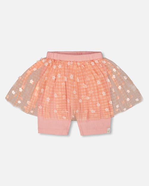 DEUX PAR DEUX DEUX PAR DEUX LITTLE GIRL'S CRINKLE BIKER SHORT WITH FLOWER MESH SKIRT LIGHT OLD PINK