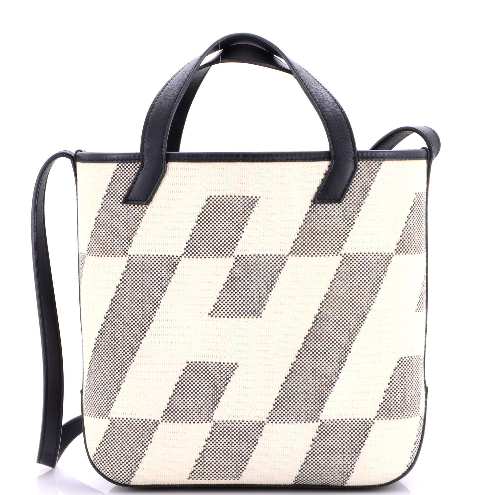 Cabas H en Biais Tote Canvas with Leather 27, Main, color, Noir