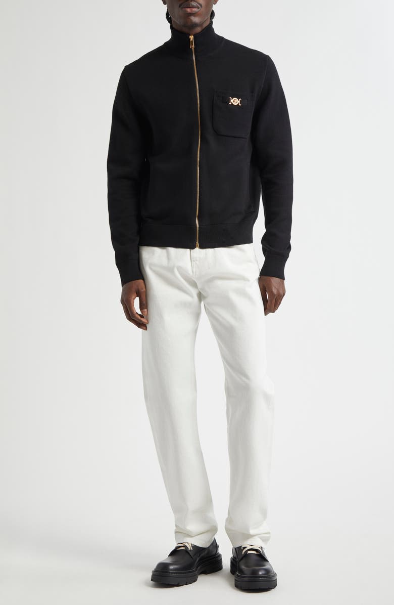 Versace Medusa Biggie Cotton & Cashmere Blend Zip Cardigan, Main, color, Black