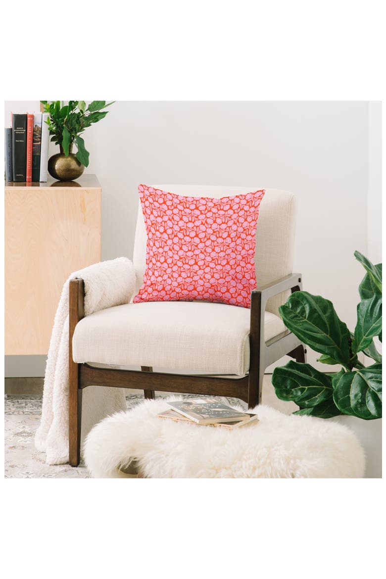 Boho Blooms Throw Pillow, Alternate, color, RED