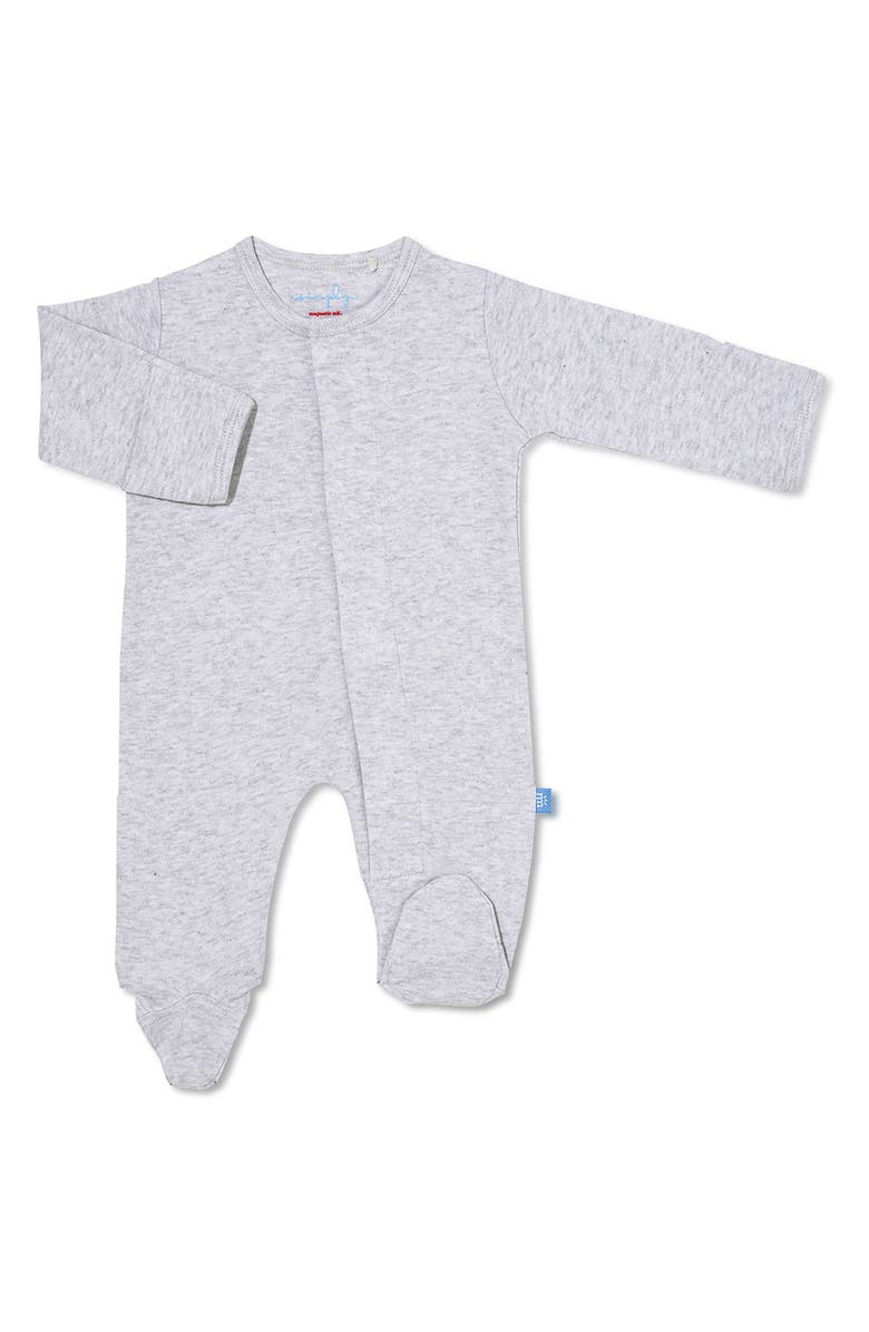 Magnetic Me Light Grey Mélange Organic Cotton Footie, Main, color, Light Gray Melange