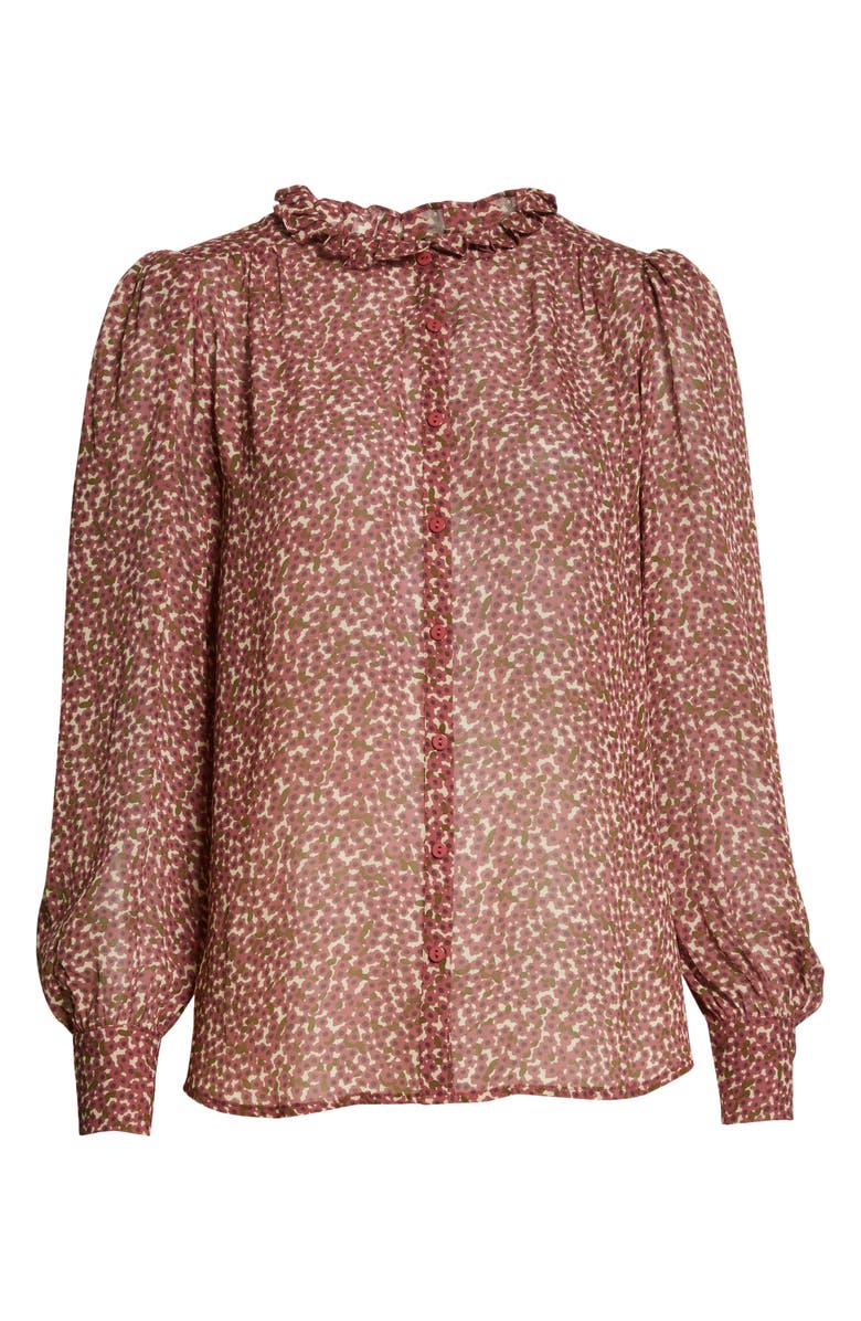 ba&sh Print Ruffle Trim Button-Up Blouse, Alternate, color, 