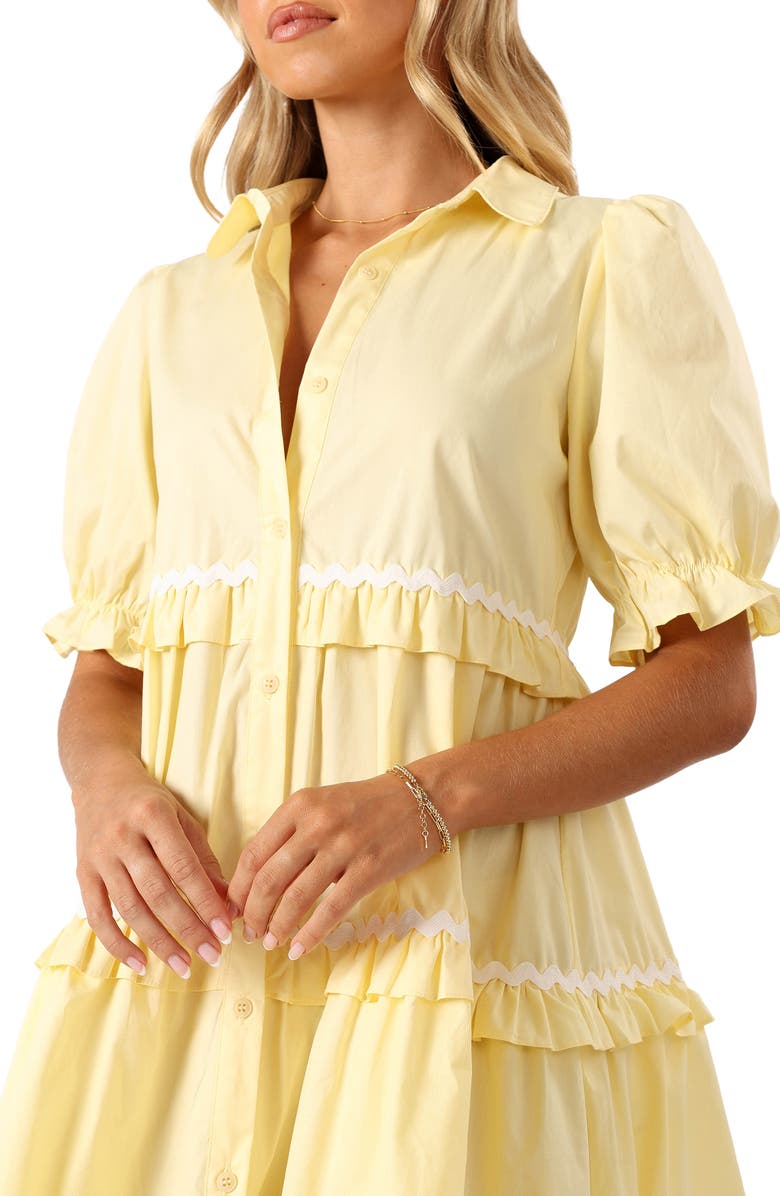 Petal & Pup Shively Puff Sleeve Ruffle Cotton Shirtdress, Alternate, color, Light Pastel Yellow