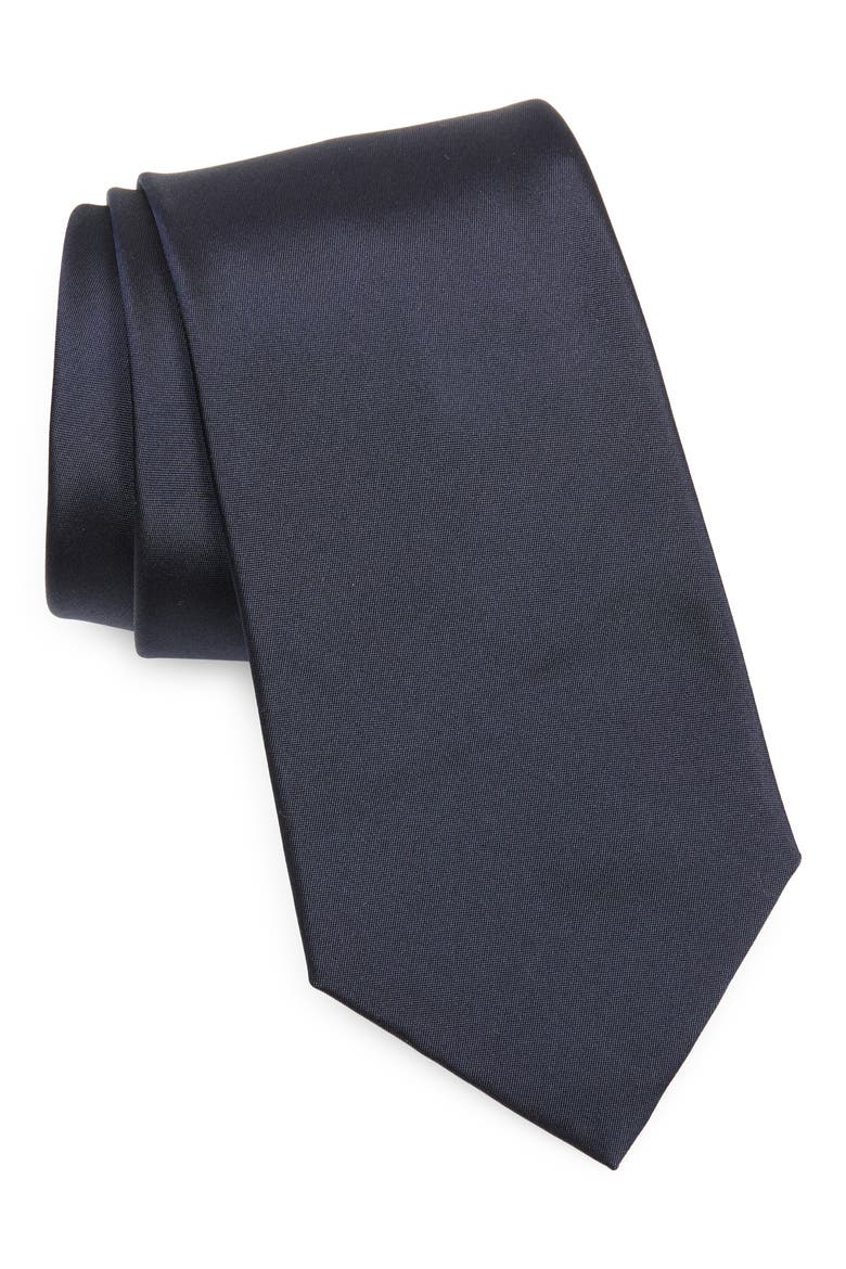 Peau de Soie Solid Navy Silk Tie, Main, color, DARK NAVY