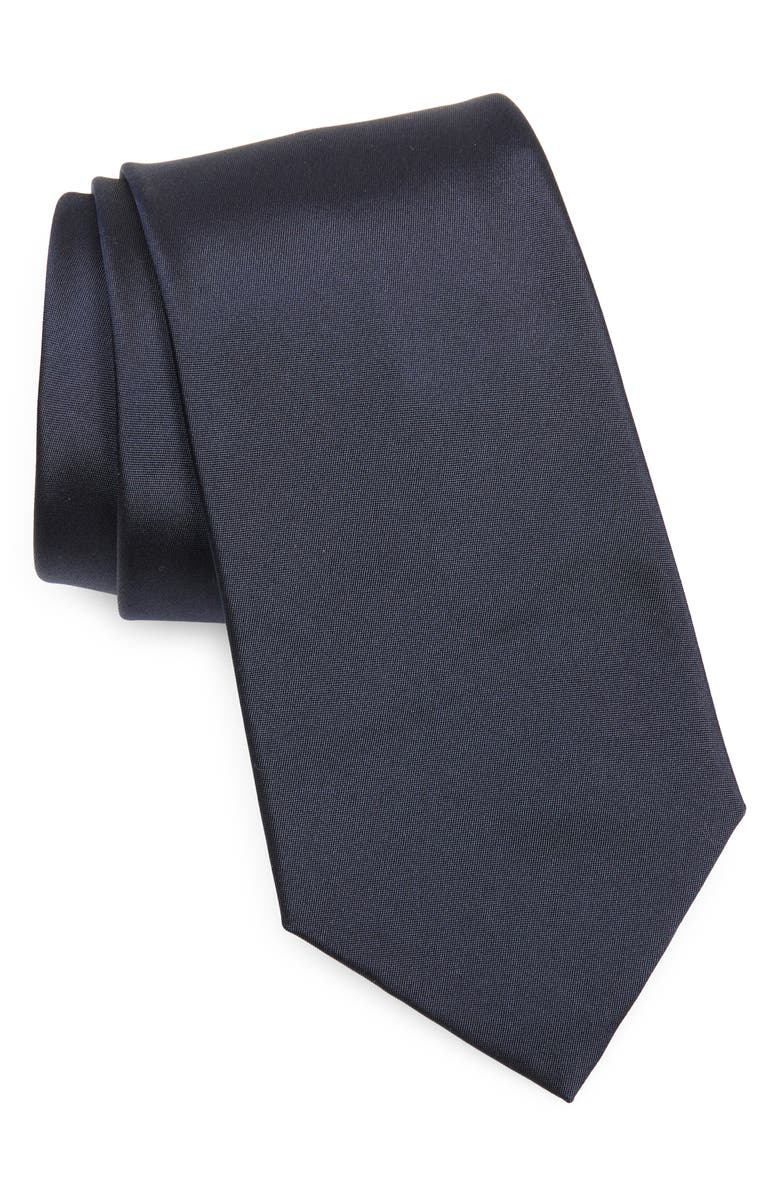 Ralph Lauren Purple Label Peau de Soie Solid Navy Silk Tie, Main, color, Dark Navy