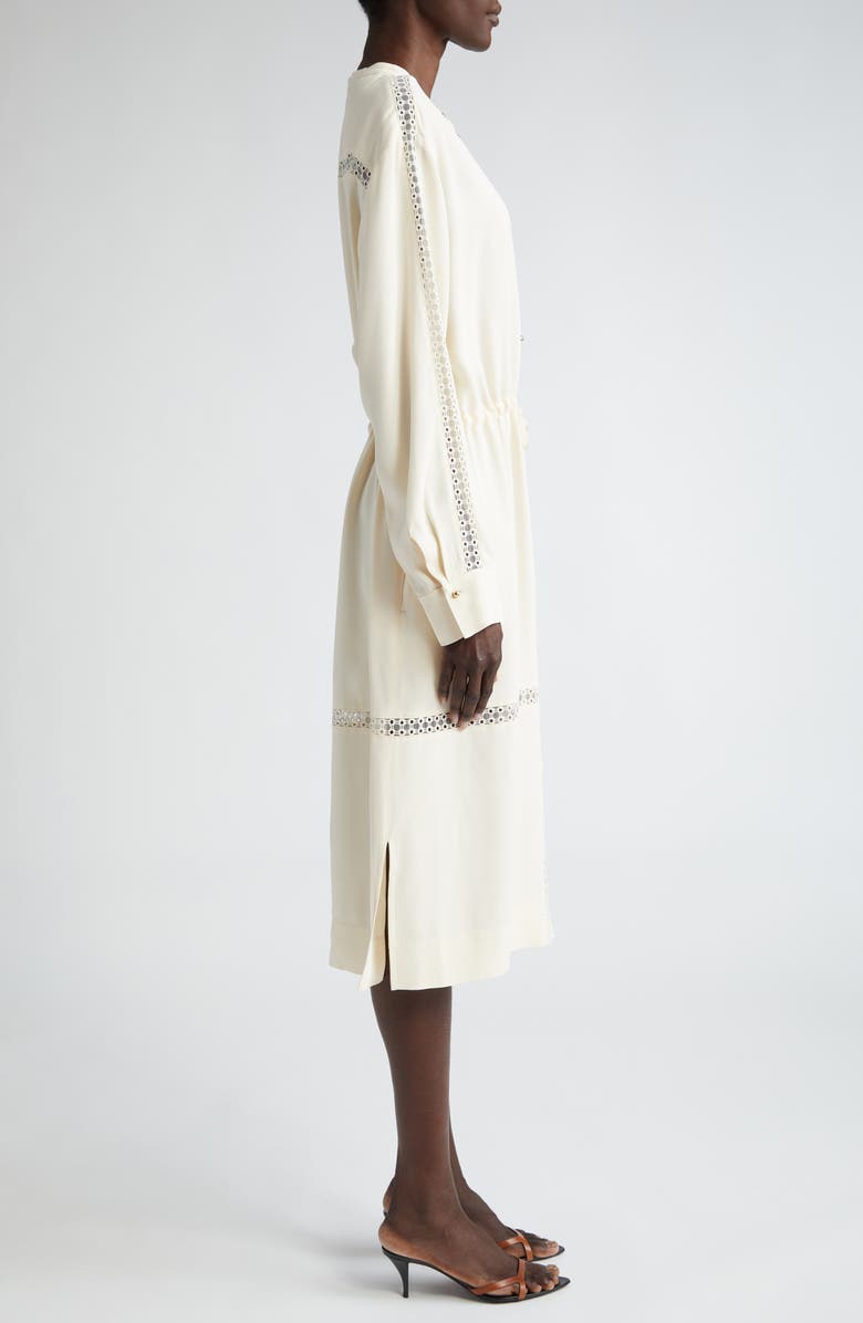 St. John Collection Lace Detail Long Sleeve Satin Back Crepe Dress, Alternate, color, 