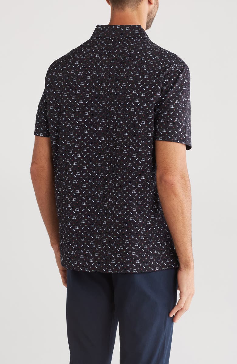 Bugatchi Victor Golf Print Stretch Cotton Polo, Alternate, color, Midnight