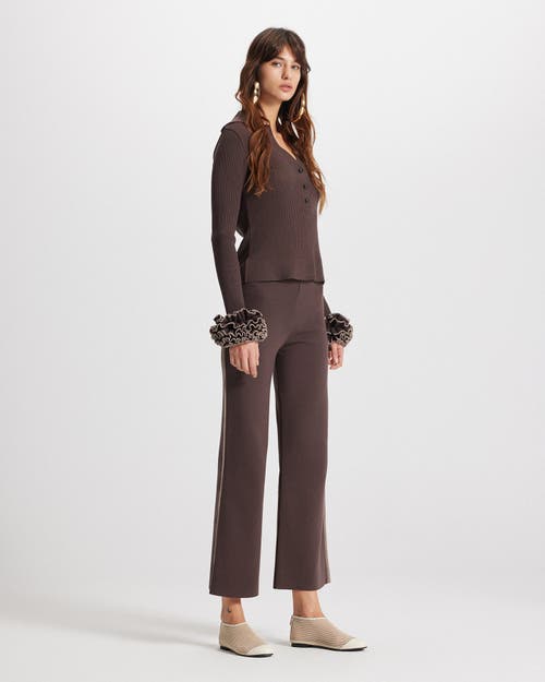 Theo The Label Nomia Wide Leg Knit Pant In Brown