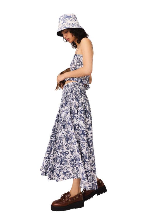 Maje Womens Blue Fruits Print Fruit-print Smocked-waist Cotton Maxi Skirt In Blue