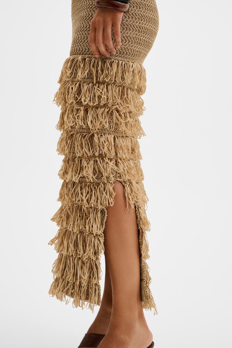 Elissa Halterneck Fringe Maxi Dress, Alternate, color, Sand