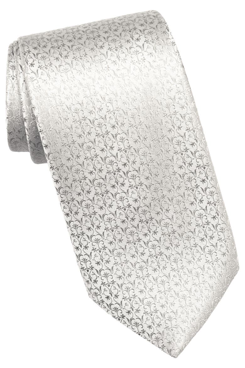 Parioli - Silk Jacquard Tie for Men, Main, color, Silver