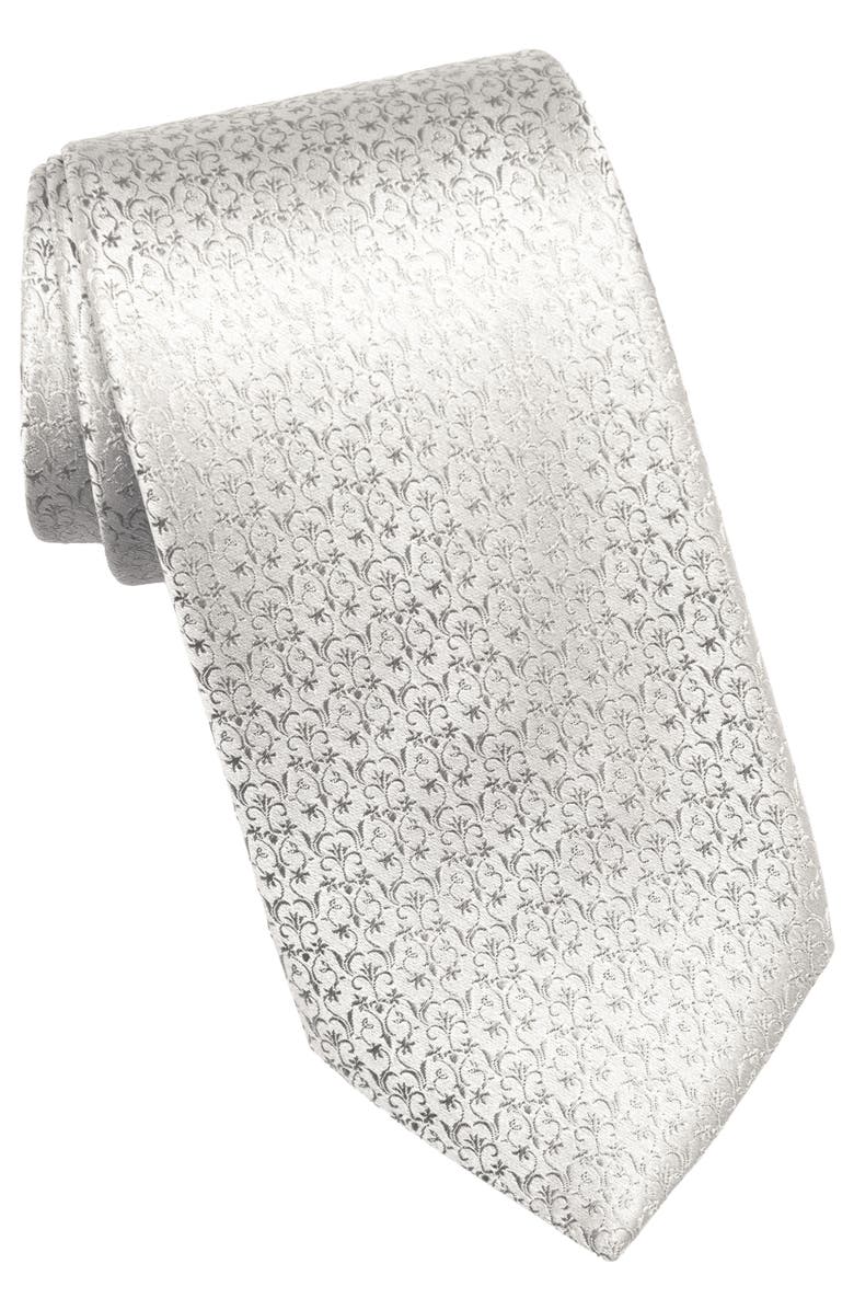Elizabetta Parioli - Extra Long Silk Jacquard Tie for Men, Main, color, Silver