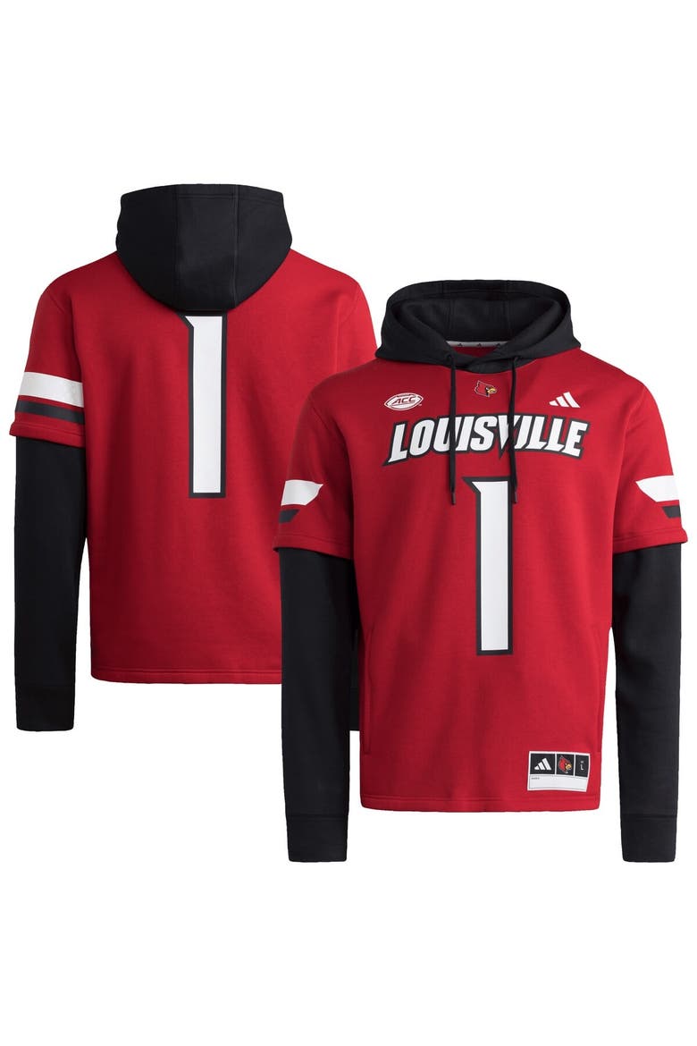 Men's adidas  Red Louisville Cardinals Jersey Pullover Hoodie, Main, color, Red