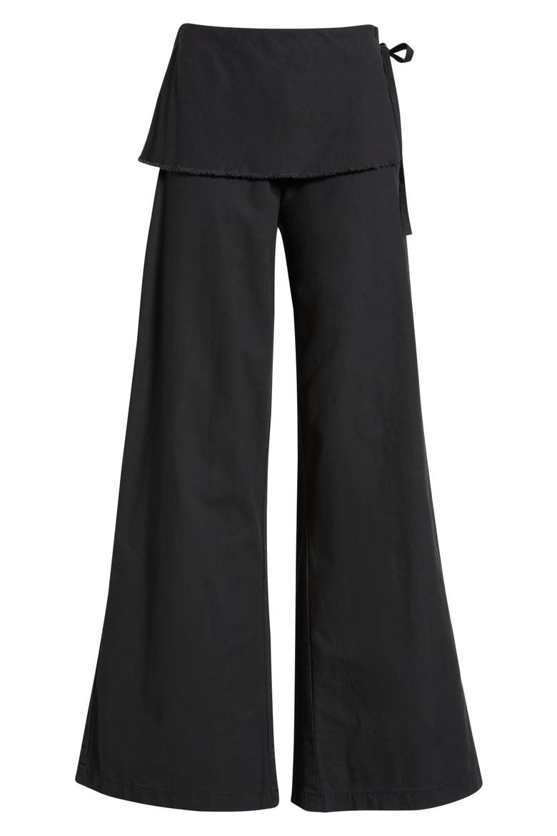 Skirted Cotton & Linen Flare Leg Pants, Alternate, color, BLACK