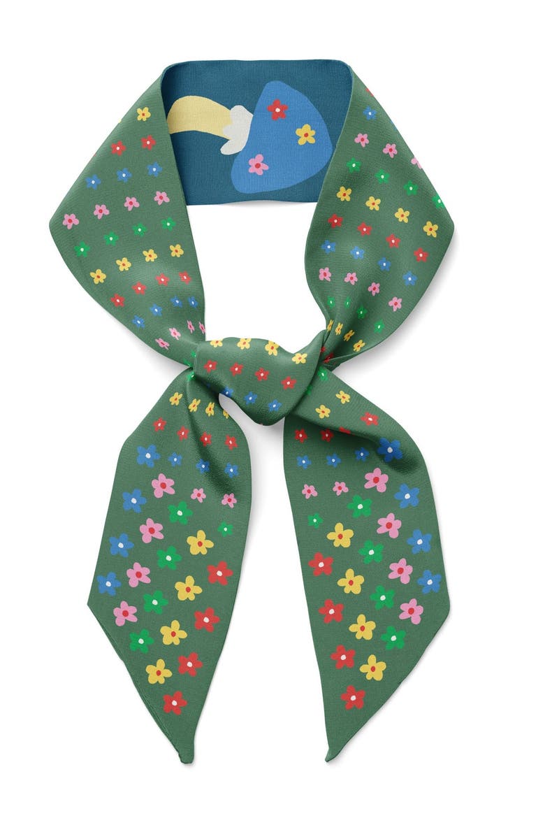 Mushroom Floral Twilly Ribbon Scarf, Alternate, color, Beige