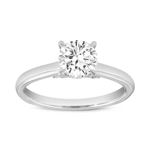 Keira 14K White Gold Round Cut Lab Grown Diamond Hidden Halo Engagement Ring - 1.15 Ct