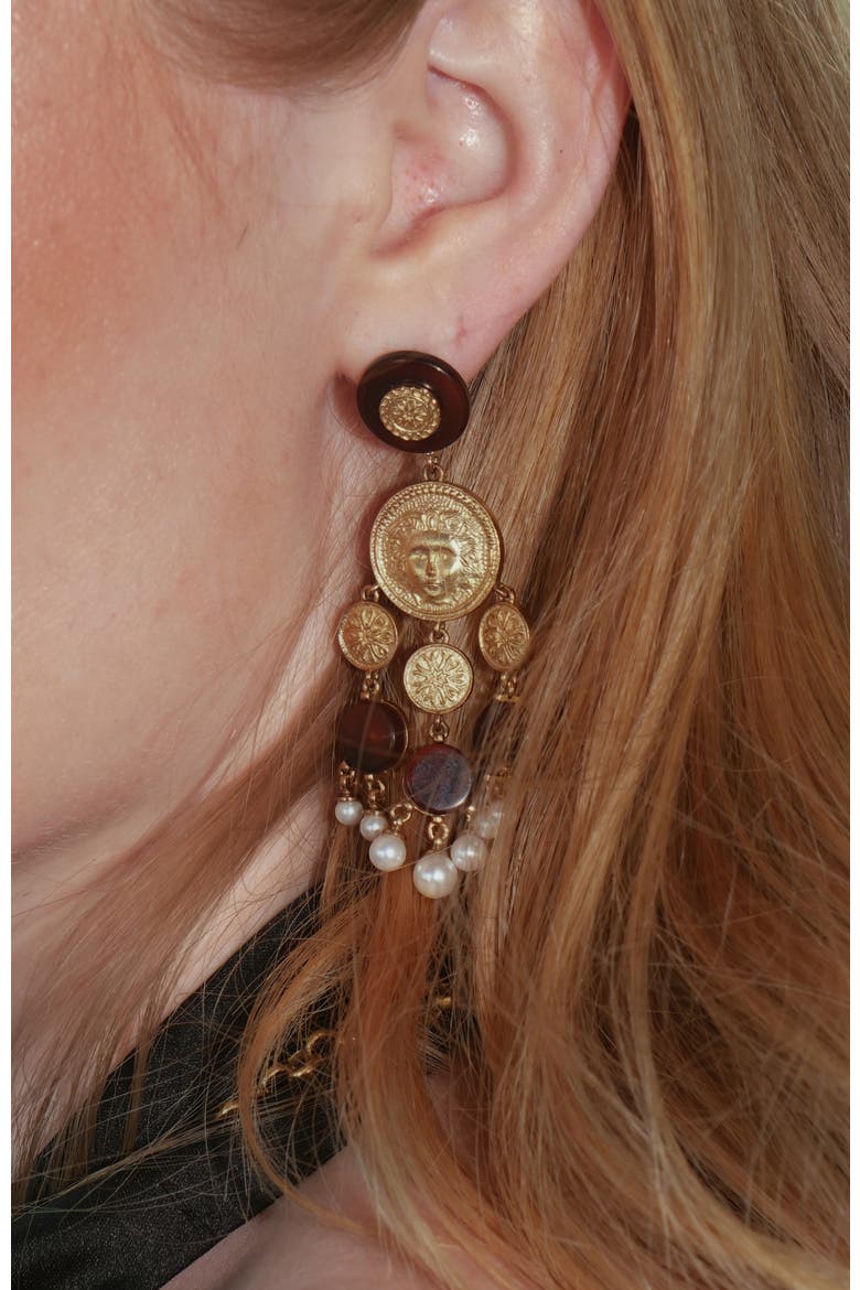 Retro Coin Tassel Earrings, Alternate, color, Gold & Red