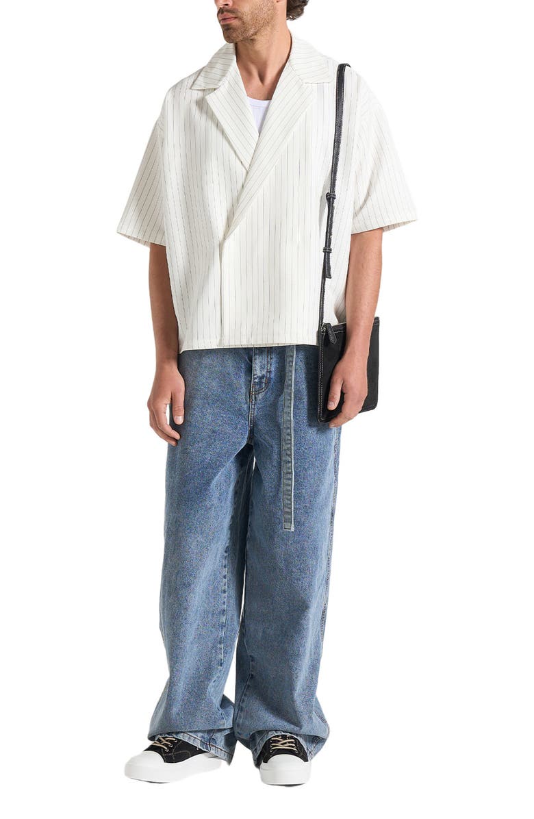 Manière De Voir Abel Boxy Pinstripe Double Breasted Shirt, Alternate, color, White