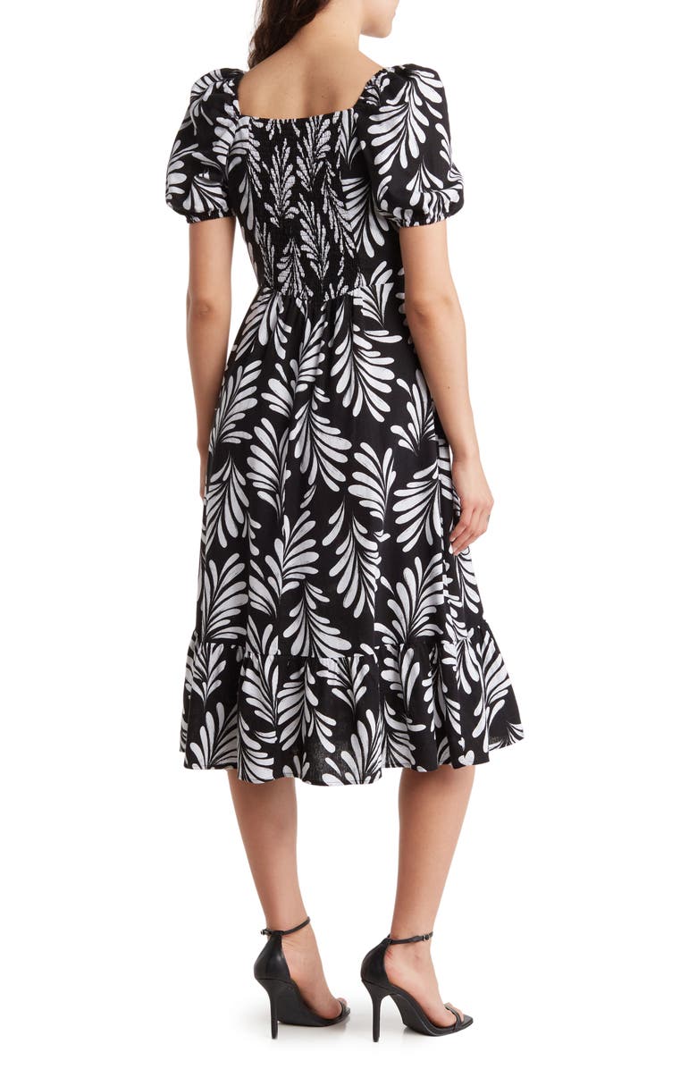 Ellen Tracy Puff Sleeve Linen Blend Midi Dress, Alternate, color,